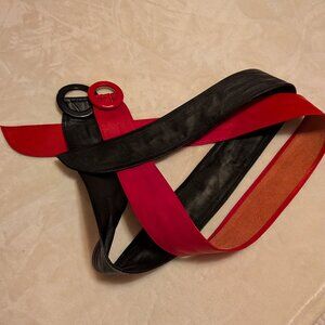 Women belt duo, red and black leather. Two or the price of one!